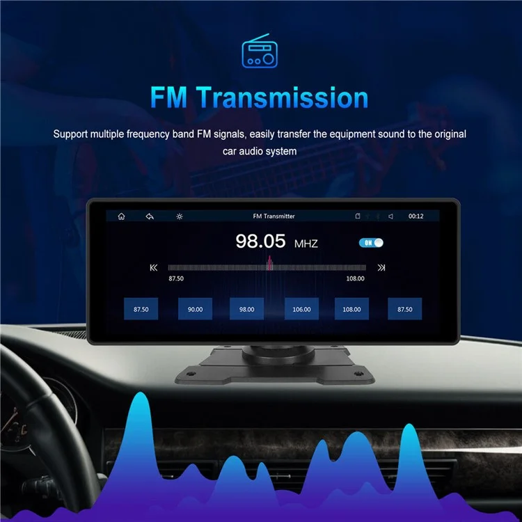 W912B 10.26-inch HD Video Car Player with 8-LED Rear-View Camera Portable Bluetooth-compatible Car Monitor Support Mirror Link