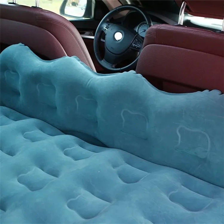 828 Cartoon Bear Head Car Air Mattress PVC + Flocking Back Seat Inflatable Bed with Pump - Navy Blue