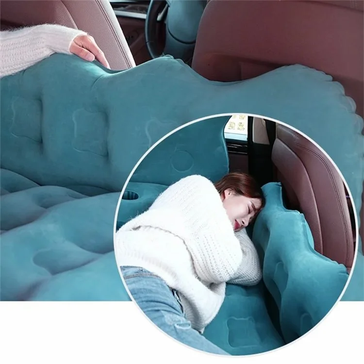 828 Cartoon Bear Head Car Air Mattress PVC + Flocking Back Seat Inflatable Bed with Pump - Navy Blue