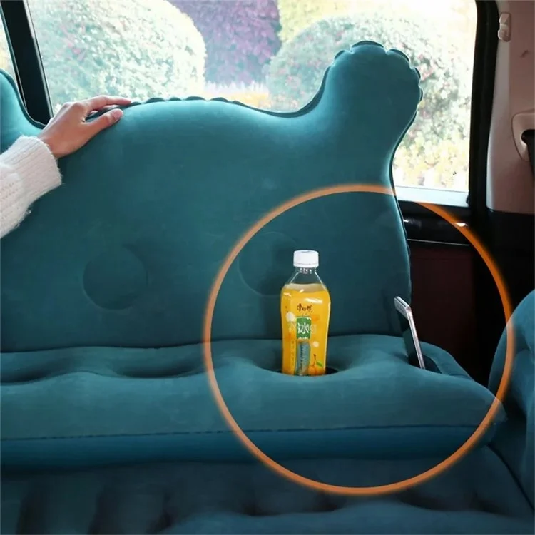 828 Cartoon Bear Head Car Air Mattress PVC + Flocking Back Seat Inflatable Bed with Pump - Navy Blue