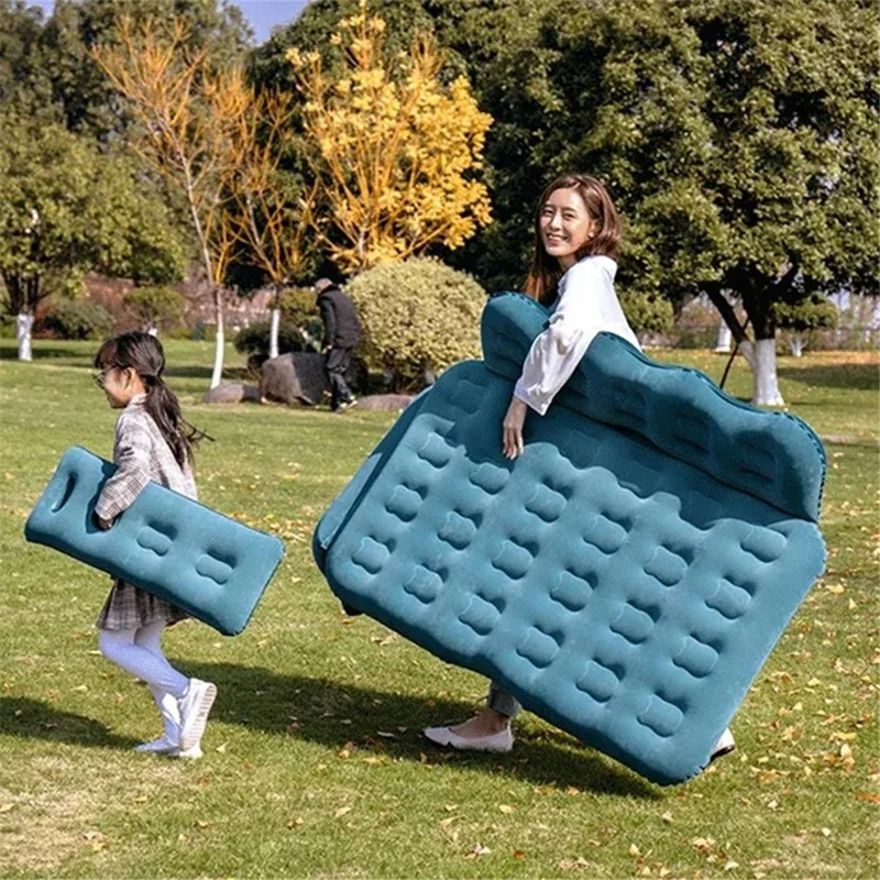 828 Cartoon Bear Head Car Air Mattress PVC + Flocking Back Seat Inflatable Bed with Pump - Pink