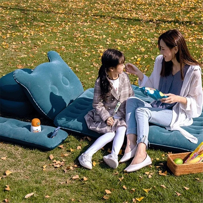 828 Cartoon Bear Head Car Air Mattress PVC + Flocking Back Seat Inflatable Bed with Pump - Pink