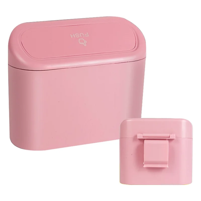 BY-1079 Push Lid Design Car Trash Can Vehicle Door Seat Back Hanging ABS Trash Bin - Pink
