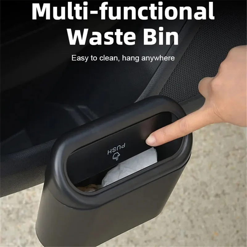 BY-1079 Push Lid Design Car Trash Can Vehicle Door Seat Back Hanging ABS Trash Bin - Pink