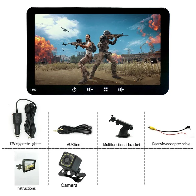 W507D 7-inch HD Touch Display Portable Car Play with 12-LED Camera, 2.4GHz WiFi Car Monitor, Suction Holder