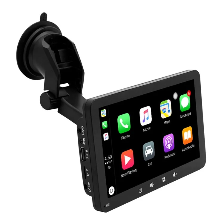 W507D 7-inch HD Touch Display Portable Car Play with 12-LED Camera, 2.4GHz WiFi Car Monitor, Suction Holder
