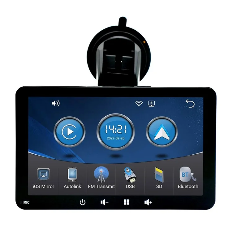 W507D 7-inch HD Touch Display Portable Car Play with 12-LED Camera, 2.4GHz WiFi Car Monitor, Suction Holder