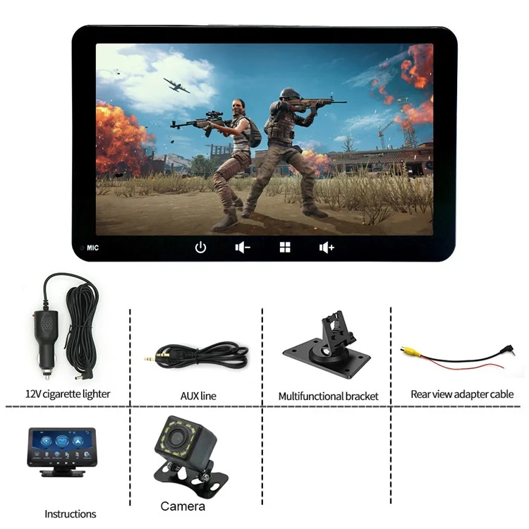 W507C Mirror Link Android Auto Car Play 7-inch HD Touch Display Car Stereo with 12-LED Camera, Flat Stand