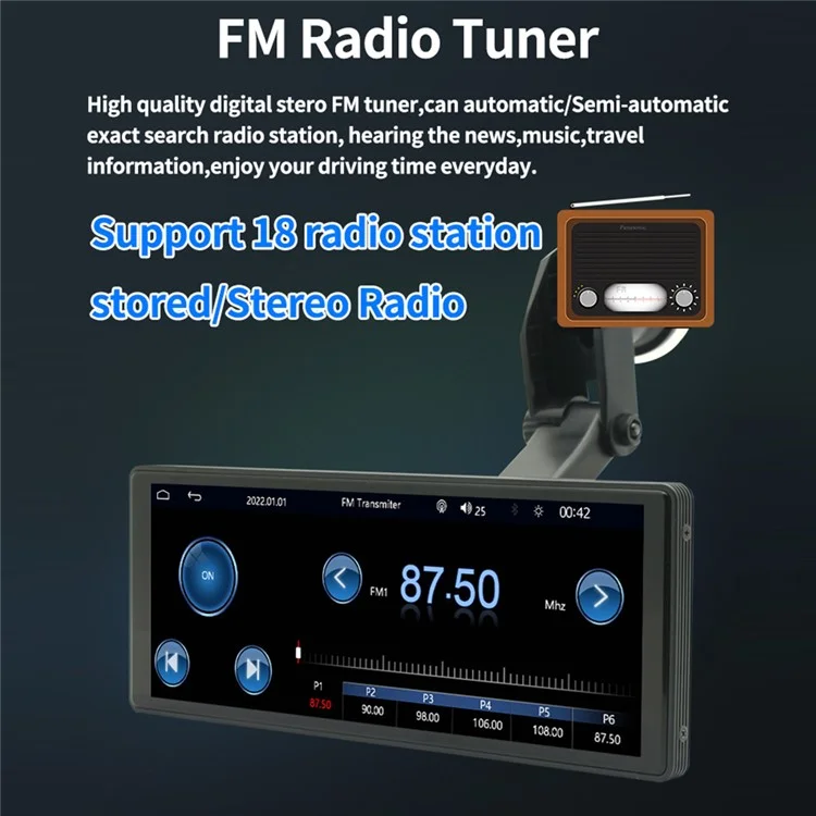 W508A 9.36-inch Display Car Play with Suction Cup Mount, Portable Bluetooth-compatible Car Stereo Support USB-Disk, TF Card