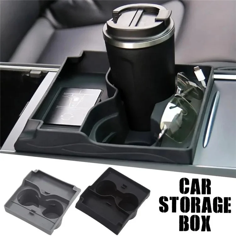Para Tesla Model 3 / Y Cup Holder Center Console Glasses Card Storage Tray - Cinza