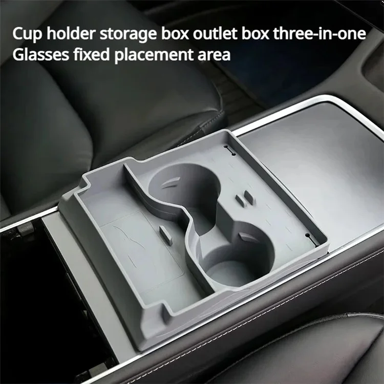 Para Tesla Model 3 / Y Cup Holder Center Console Glasses Card Storage Tray - Cinza