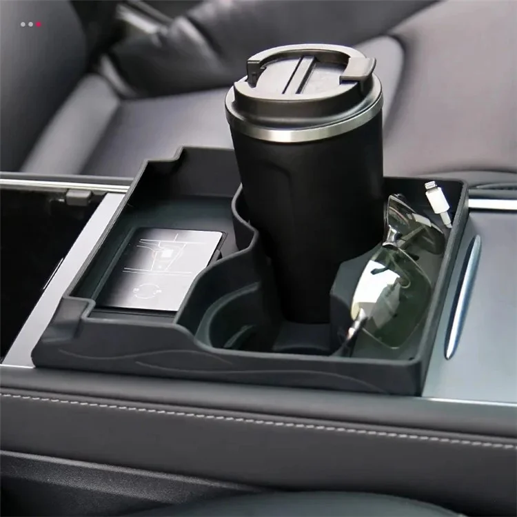 Para Tesla Model 3 / Y Cup Holder Center Console Glasses Card Storage Tray - Cinza
