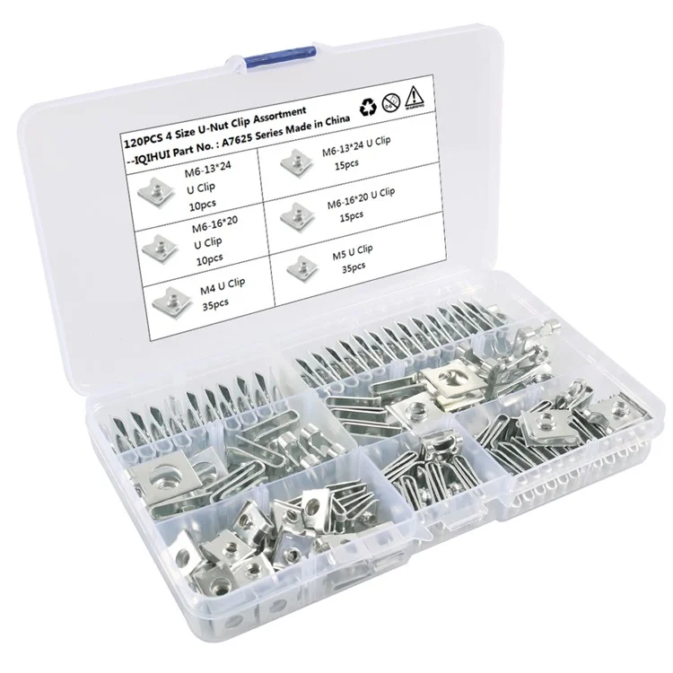 A7625 120PCS 4 Tailles Clips d'écrou en acier au manganèse pour voiture Pièces de rechange