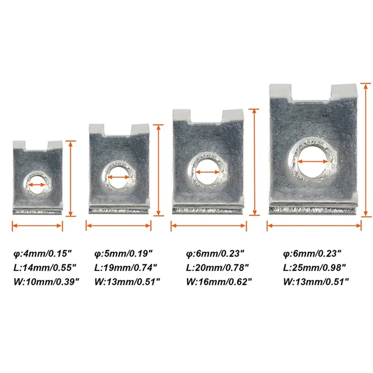 A7625 120PCS 4 Tailles Clips d'écrou en acier au manganèse pour voiture Pièces de rechange