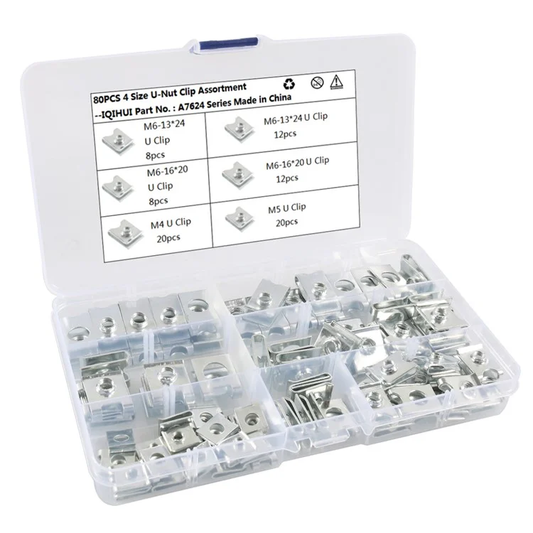 Kit d'écrous en U en acier au manganèse de 80 pièces assortis M4/M5/M6 pour voiture 