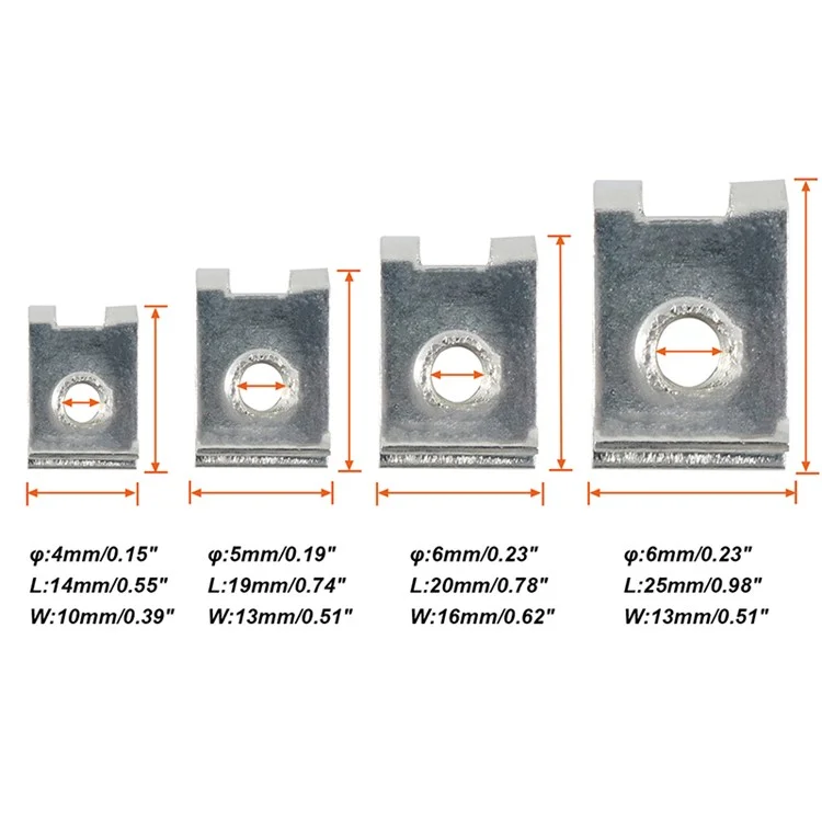 Kit d'écrous en U en acier au manganèse de 80 pièces assortis M4/M5/M6 pour voiture 