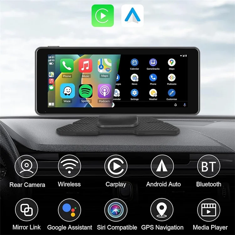 W513B 6.86-Inch HD Car Play com Câmera com 12 LEDs Rádio Portátil Carro Bluetooth Tela