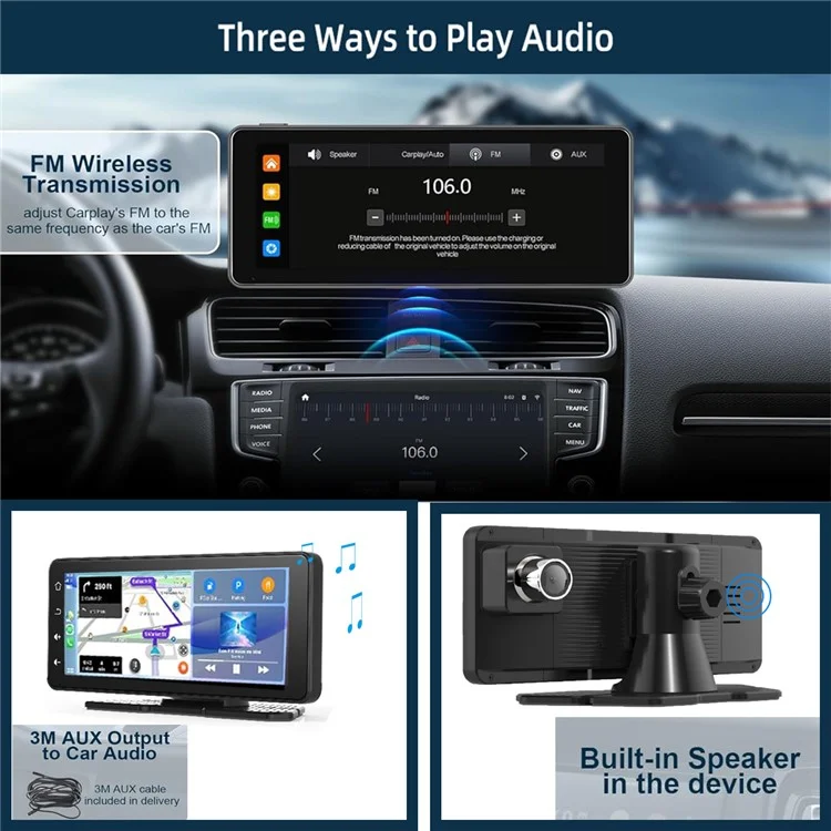 W513B 6.86-Inch HD Car Play com Câmera com 12 LEDs Rádio Portátil Carro Bluetooth Tela