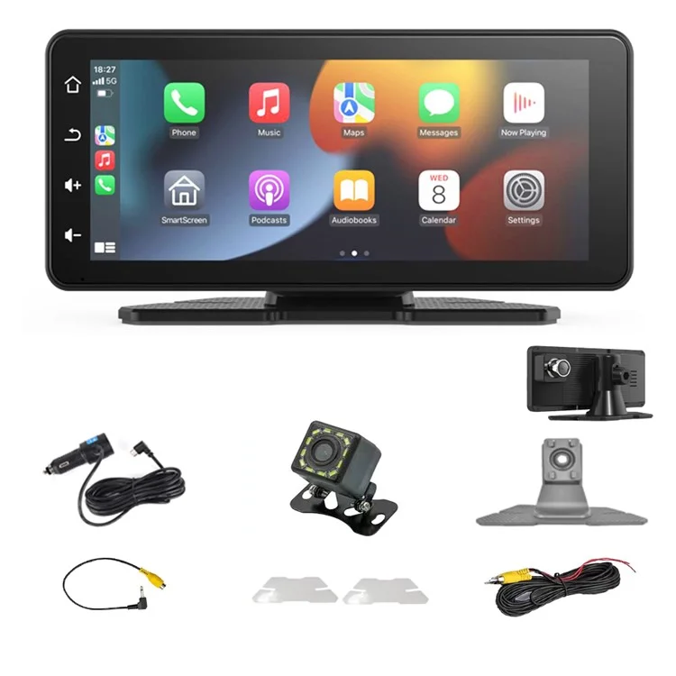 W513E 6.86-Inch Portable Car Play with Recorder, 12LED Camera Car Radio Player