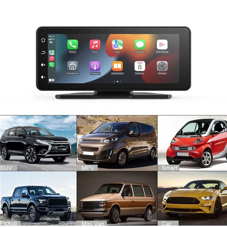 W513E 6.86-Inch Portable Car Play with Recorder, 12LED Camera Car Radio Player