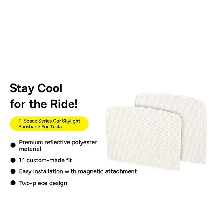 Serie BASEUS T-Space BS-TS011 2Pcs Visera solar para el techo solar del coche para Tesla Model Y Cortina de una sola capa - Blanco luna 