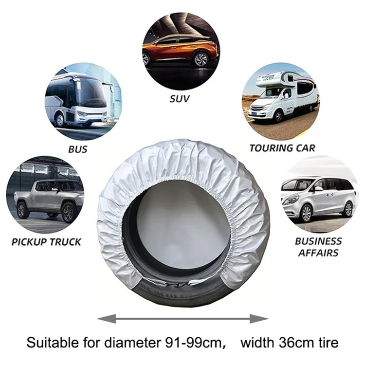 4PCS Oxford Cloth Sleeve 91-99CMx36CM Wheel Car SUV Tire Cover Bag für 36-39 Zoll Reifen - Silber