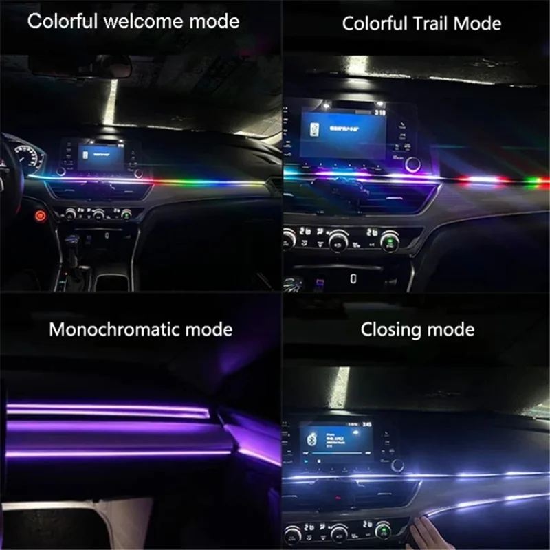 110cm+110cm 2-in-1 RGB Ambient Lights Dual Control Fiber Optic Colorful Lights for Car Interior Decor