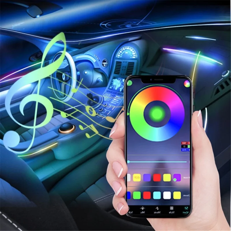 110cm+110cm 2-in-1 RGB Ambient Lights Dual Control Fiber Optic Colorful Lights for Car Interior Decor