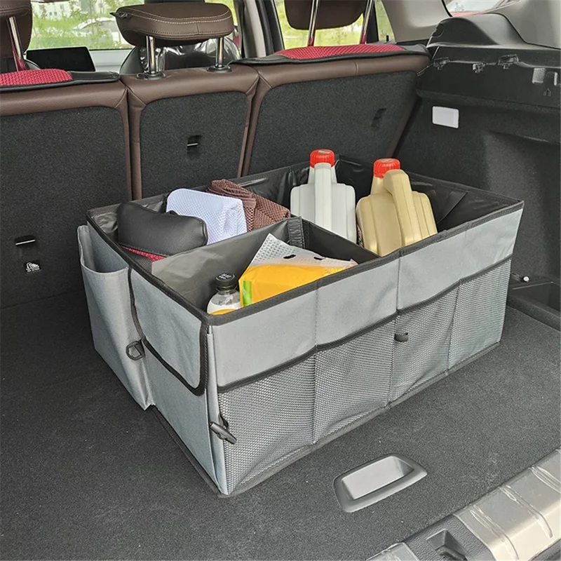 YF-1744A Scatola portaoggetti per bagagliaio auto in tessuto Oxford 600D 58x43x27cm - Beige 