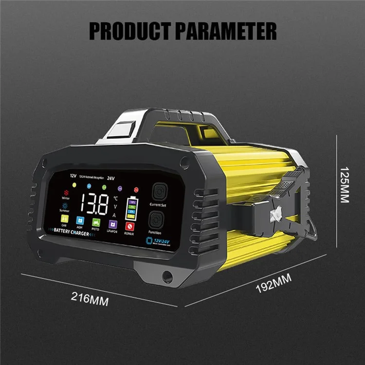 Cargador de batería automático para automóviles E-FAST TK-2500 de 25A máx. para baterías de ión de litio LiFePO4, AGM y de plomo-ácido - Enchufe europeo / Amarillo