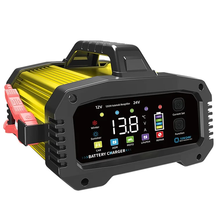 Cargador de batería automático para automóviles E-FAST TK-2500 de 25A máx. para baterías de ión de litio LiFePO4, AGM y de plomo-ácido - Enchufe europeo / Amarillo