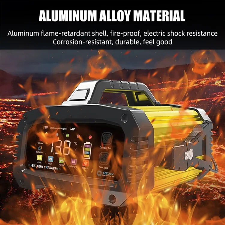 Cargador de batería automático para automóviles E-FAST TK-2500 de 25A máx. para baterías de ión de litio LiFePO4, AGM y de plomo-ácido - Enchufe europeo / Amarillo