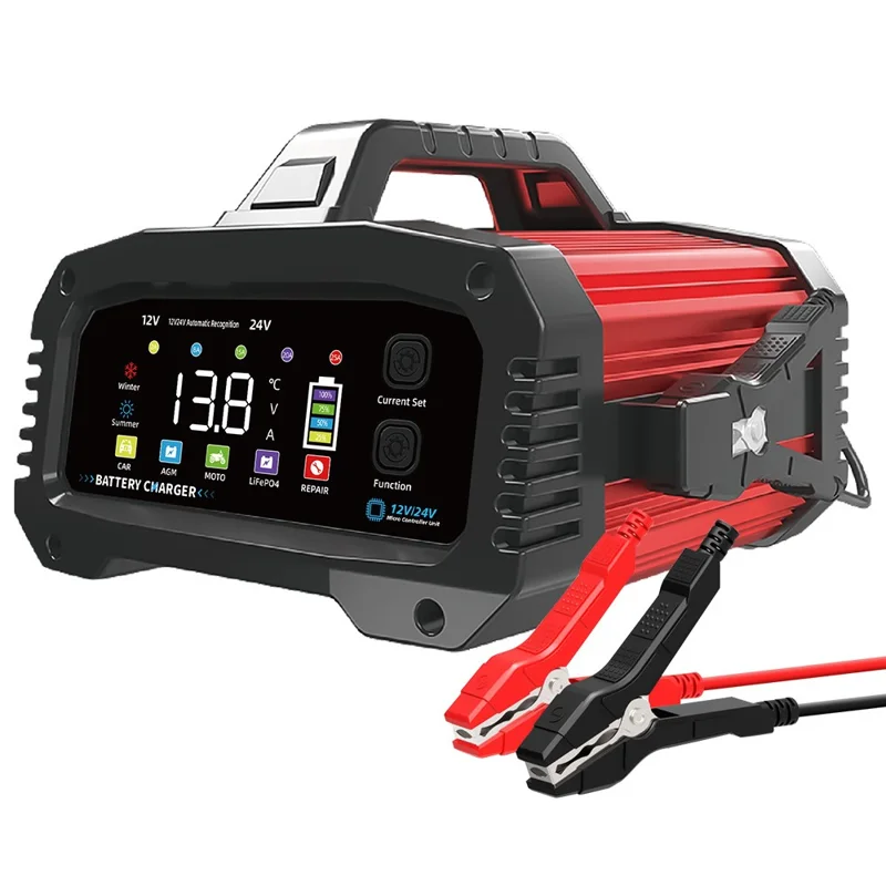 E-FAST TK-2500 25A Max Car Automatic Battery Charger for Lithium LiFePO4 AGM GEL Lead-Acid - US Plug / Red