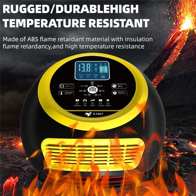 Cargador de batería automático para automóvil con pantalla táctil E-FAST TK-1500 para litio LiFePO4, AGM, GEL, plomo-ácido - Enchufe de EE. UU. / Amarillo