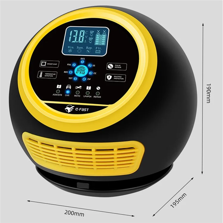 Cargador de batería automático para automóvil con pantalla táctil E-FAST TK-1500 para litio LiFePO4, AGM, GEL, plomo-ácido - Enchufe de EE. UU. / Amarillo
