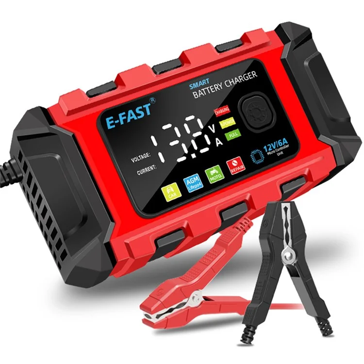 E-FAST TK-360 12V / 6A Car Motorcycle Battery Charger Lead-Acid Battery Charger - Red / EU Plug