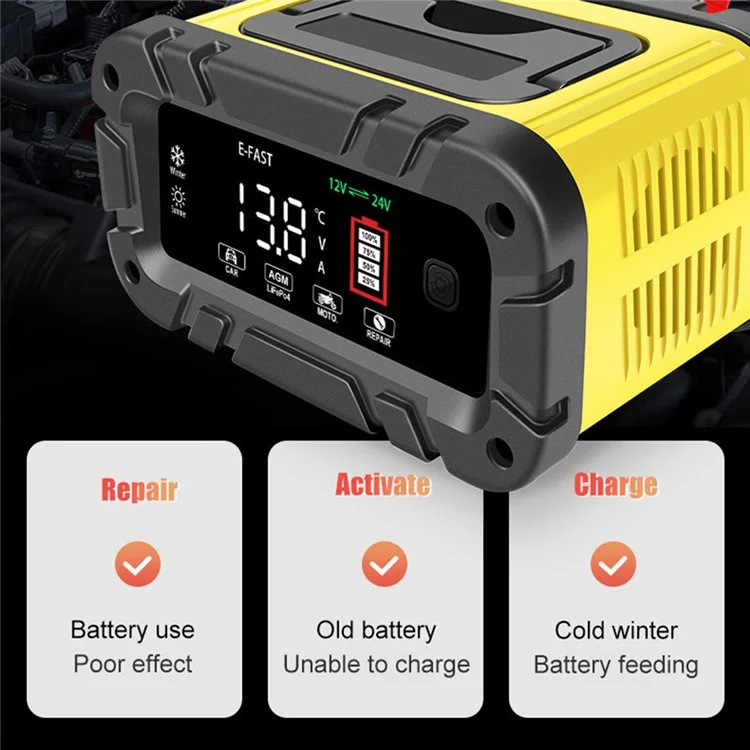 Cargador de batería para automóvil portátil E-FAST TK-1200 de 7 etapas automático - Enchufe estadounidense