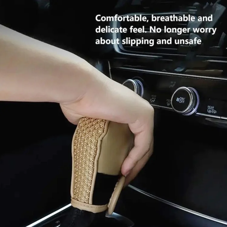 PU + Ice Silk Anti-slip Universal Car Gear Shift Knob Cover Protector Cover - Beige