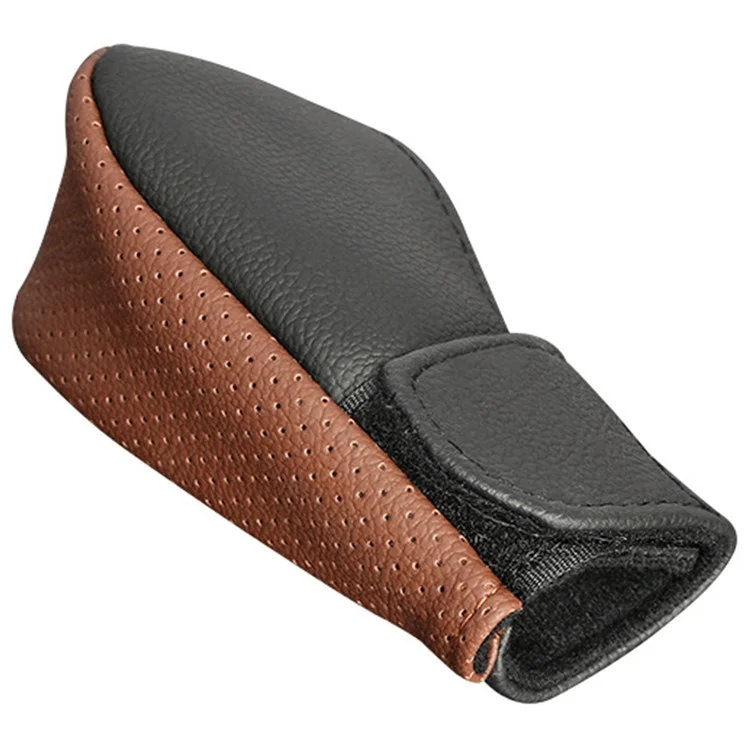Universal Car Gear Shift Knob Cover Anti-slip PU Leather Protective Cover - Black+Brown