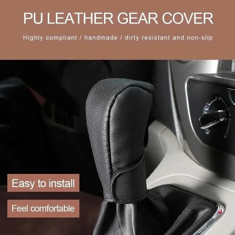 Universal Car Gear Shift Knob Cover Anti-slip PU Leather Protective Cover - Black+Brown