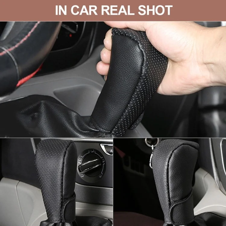 Universal Car Gear Shift Knob Cover Anti-slip PU Leather Protective Cover - Black+Brown