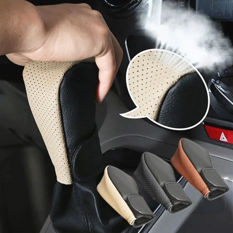 Universal Car Gear Shift Knob Cover Anti-slip PU Leather Protective Cover - Black+Brown