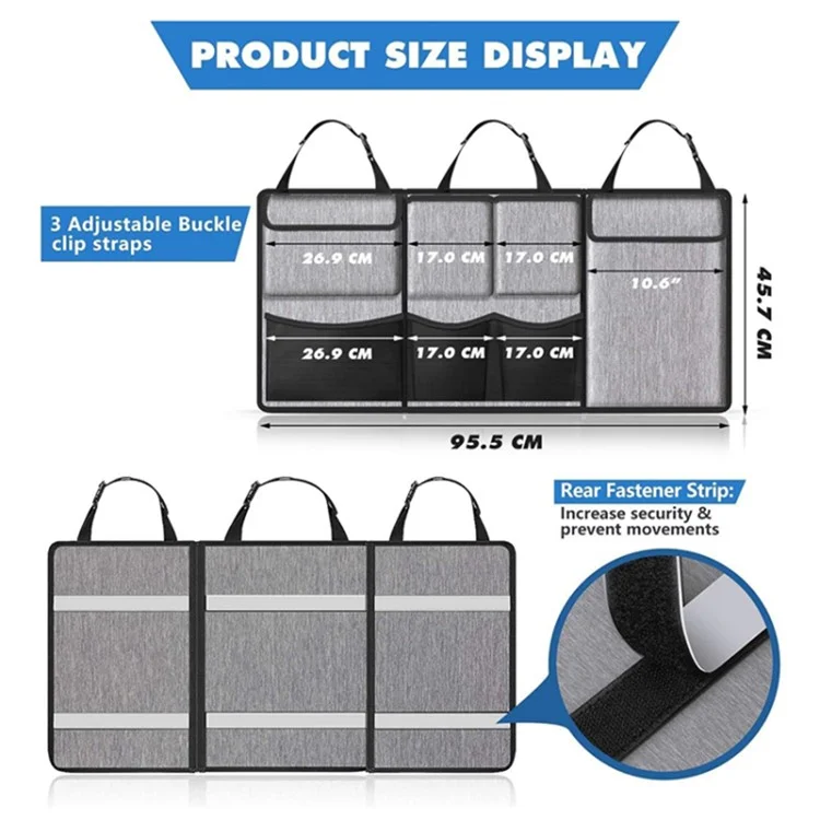 Car Hanging Rear Seat Trunk Storage Bag - Oxford Cloth Hanging Organizer - Grey