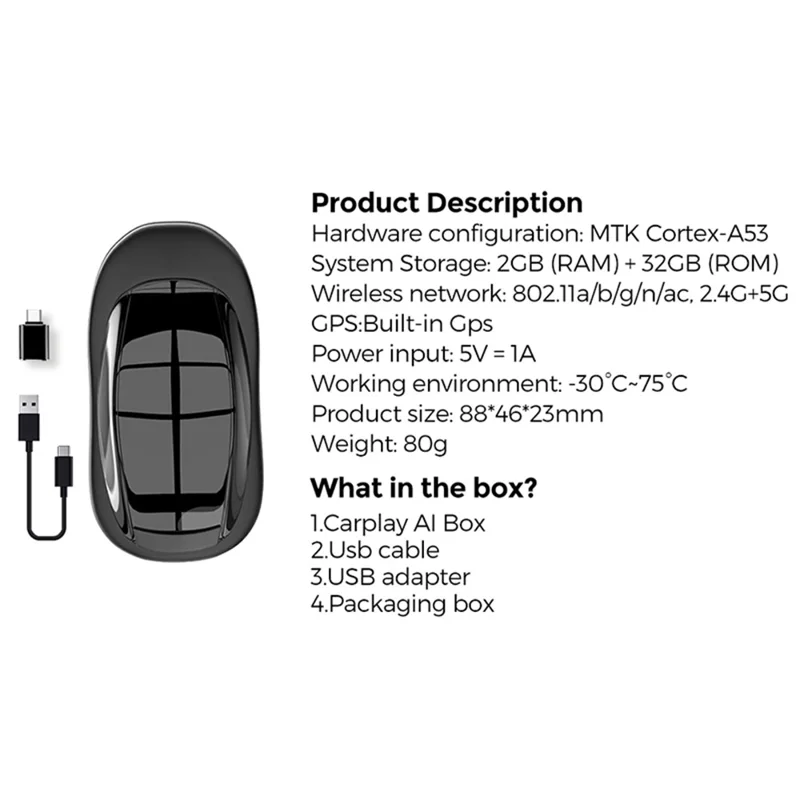 Adaptateur voiture câblé vers sans fil Car Play A53 Box 2+32GB