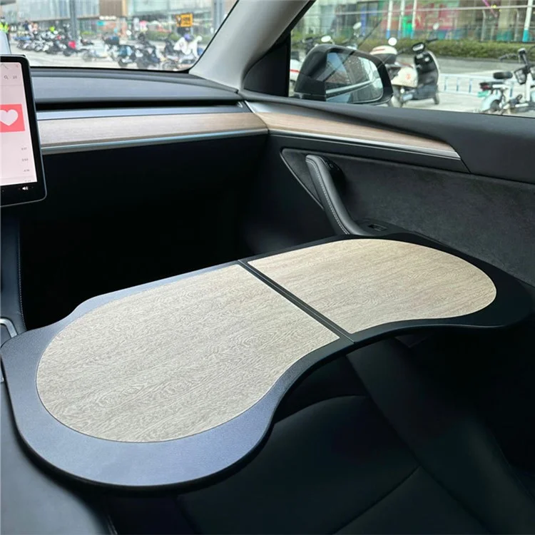 For Tesla Model 3 / Y Wood Grain PU Leather Car Table Board Folding Dining Tray