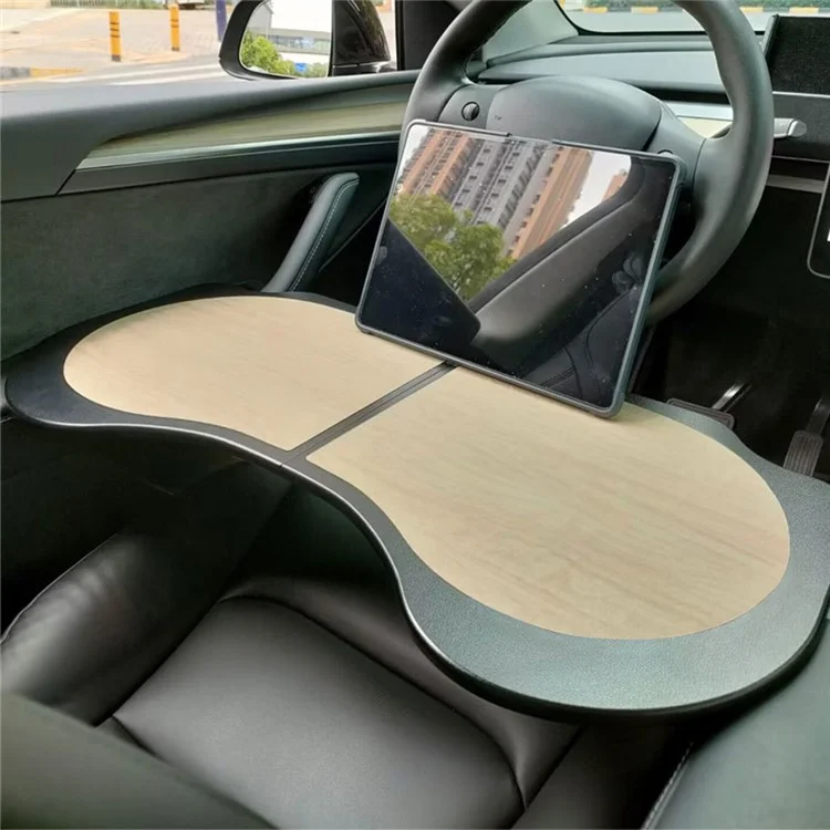 For Tesla Model 3 / Y Wood Grain PU Leather Car Table Board Folding Dining Tray