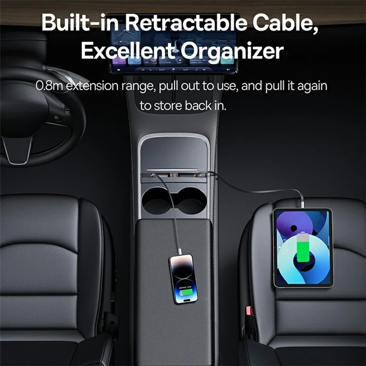 BASEUS BS-TS012 T- Série Space Câble Type-C Dual Hub pour Voitures Tesla (Port USB+Type-C) - Noir