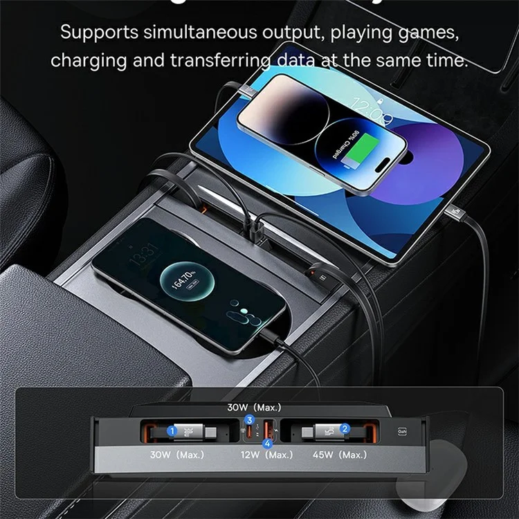 BASEUS BS-TS012 T- Série Space Câble Type-C Dual Hub pour Voitures Tesla (Port USB+Type-C) - Noir