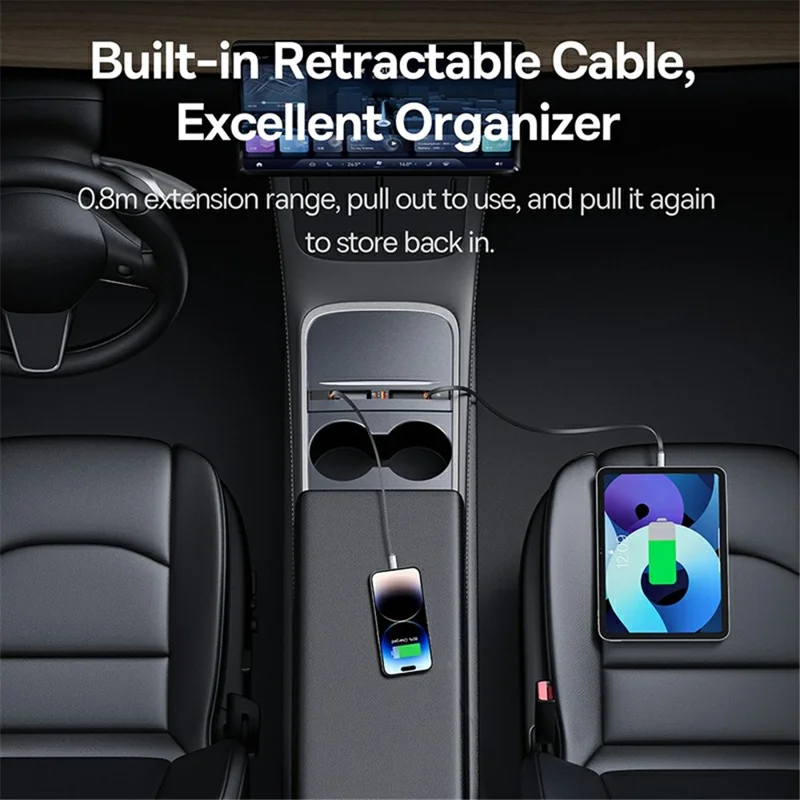 BASEUS BS-TS012 T- Space Series iP+Type-C Cable Hub für Tesla Autos (USB+Type-C Port) - Schwarz