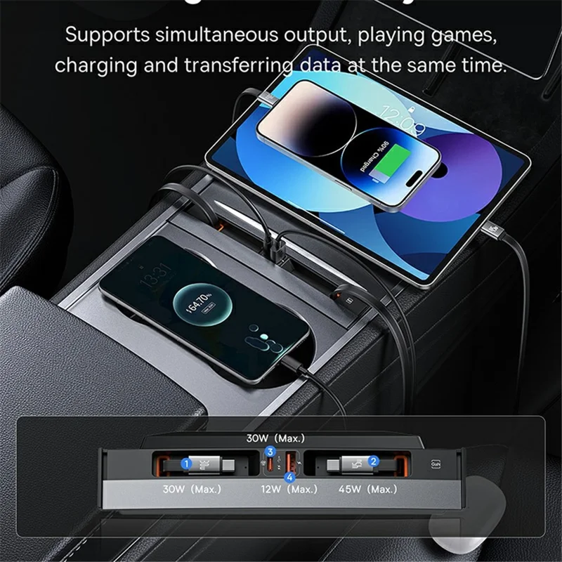 BASEUS BS-TS012 T- Space Series iP+Type-C Cable Hub für Tesla Autos (USB+Type-C Port) - Schwarz